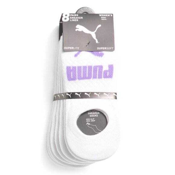 PUMA WHITE/PURPLE 8pk Sneaker Liner Socks - Picture 1 of 1
